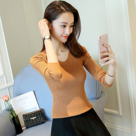 Christmas Gift V-Neck Women Sweater Slim  Pullover 2023 New Autumn Winter Tops Women Knitted Pullovers Long Sleeve Shirt Female Brand