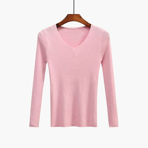 Sonicelife Christmas Gift V-Neck Women Sweater Slim  Pullover 2024 New Autumn Winter Tops Women Knitted Pullovers Long Sleeve Shirt Female Brand