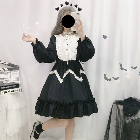 Sonicelife Summer Japanese Lolita Vintage dress lolita dress female soft girl wind cute fungus lace dress short sleeve dress cute