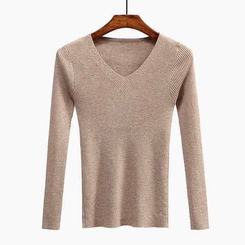 Sonicelife Christmas Gift V-Neck Women Sweater Slim  Pullover 2024 New Autumn Winter Tops Women Knitted Pullovers Long Sleeve Shirt Female Brand