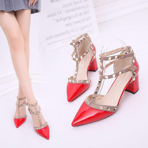 2023 Women's Shoes Summer Fashion Female Sandals Rivet Metal Decoration Pu Leather Style Women High Heels Zapatos De Mujer