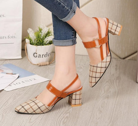 Lady Shoes New Hollow Coarse Sandals High-heeled Shallow Mouth Pointed Pumps Work Women Female  High Heels Zapatilla Lattice
