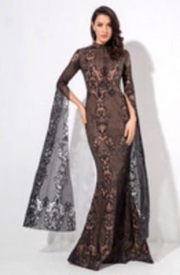 Sonicelife  Rose Gold Cut Out Speaker Long Sleeve Geometry Glitter Glued Long Dress LM80950