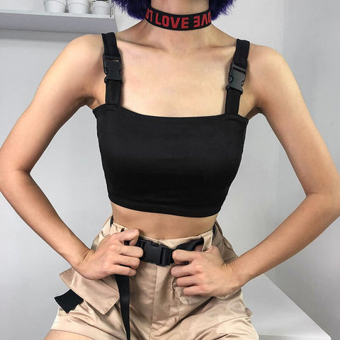 Sonicelife Weekeep Women Black Adjustable Buckle Tank Top Summer Crop Top Casual Streetwear Tank 2024  Backless Sleeveless Fashion Vest
