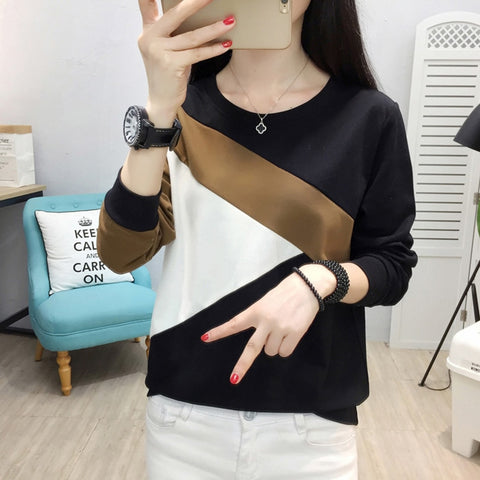 Sonicelife long sleeve t shirt women tshirt patchwork plus size t-shirt women tops autumn and winter tee shirt femme camisetas mujer 2024