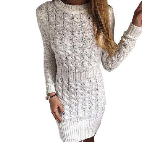 Rugod Vestidos 2023 Vintage O-Neck Long Sleeve Spring Slim Party Dresses Women Casual Knitted Warm Sweater Dress White Red Gray