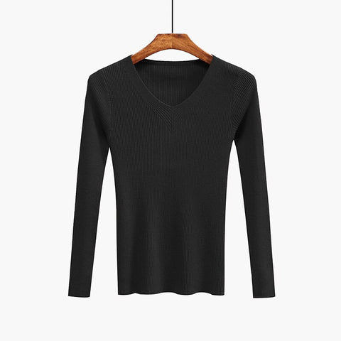 Sonicelife Christmas Gift V-Neck Women Sweater Slim  Pullover 2024 New Autumn Winter Tops Women Knitted Pullovers Long Sleeve Shirt Female Brand