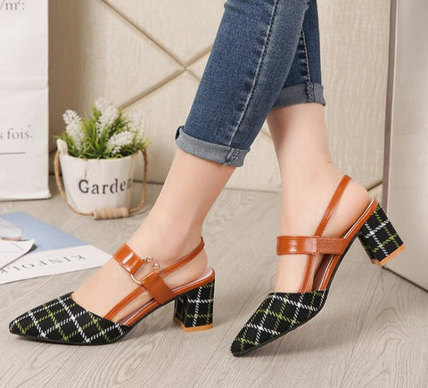 Lady Shoes New Hollow Coarse Sandals High-heeled Shallow Mouth Pointed Pumps Work Women Female  High Heels Zapatilla Lattice