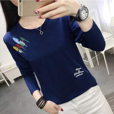 Sonicelife Christmas Gift Plus Size T Shirt Women Clothes 2024 Embroidery Tshirt Long Sleeve Tops Clothing T-Shirts Casual Tee Shirt Femme Poleras Mujer