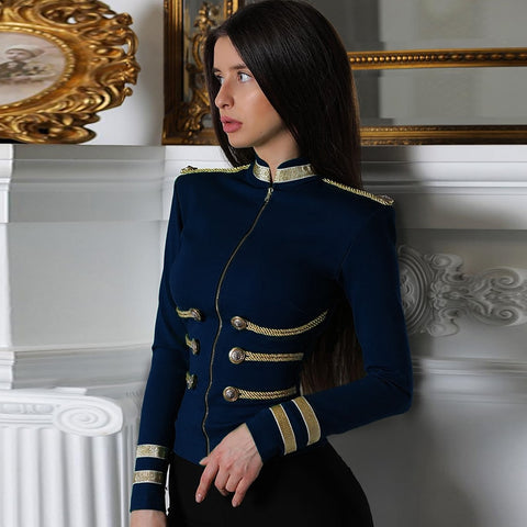 Sonicelife Outerwear Women Jackets Spring Autumn Coat 2023 New Navy Blue Elegant High Quality Long Sleeve Bandage Jacket Bodycon