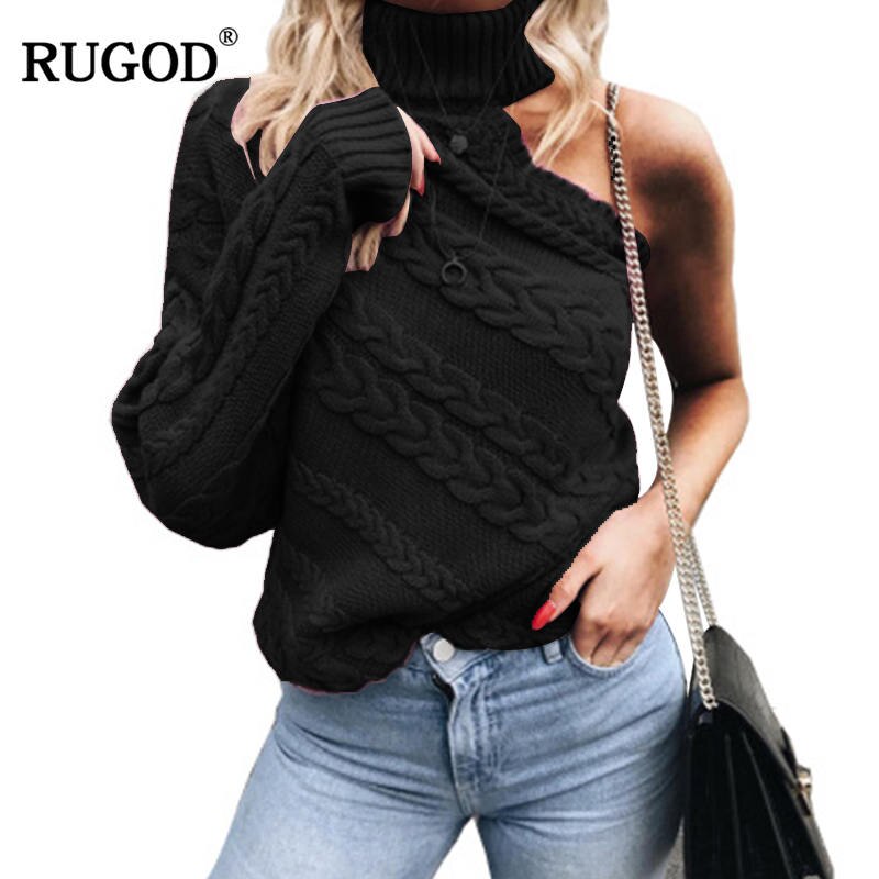Christmas Gift  New Solid Women Pullovers Off Shoulder Knitted Thick Sweater Women Different Sleeve Casual Women Tops Special Tops