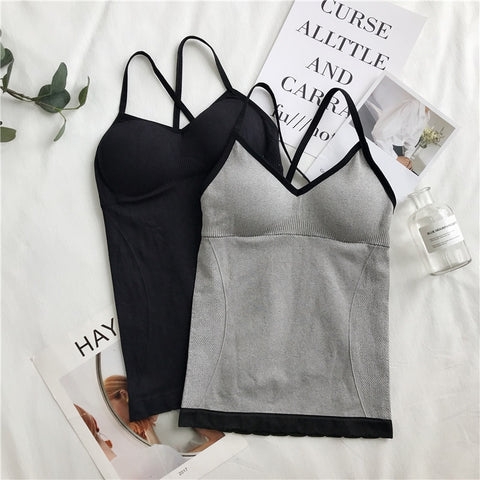 Christmas Gift Crop Top  Women Built In Bra Padded Tank Top Female Breathable Fitness Camisole Tops Solid Slim Summer 2023 Vest Singlet