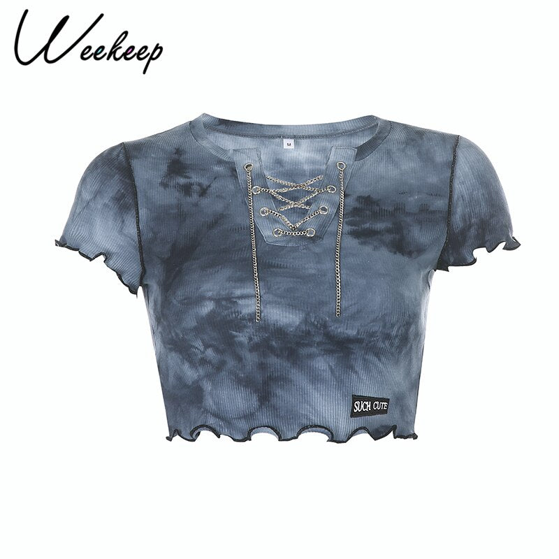 Sonicelife Weekeep Women White Short Sleeve t shirt Cropped Embroidery O-neck Knitted t-shirt 2024 Summer  Bodycon Crop Top