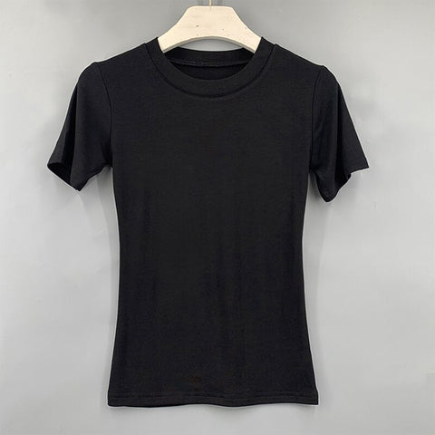 Christmas Gift AOSSVIAO 2023 women black basic cotton T shirt short sleeve O neck tees ladies casual tee shirt street wear  Slim top