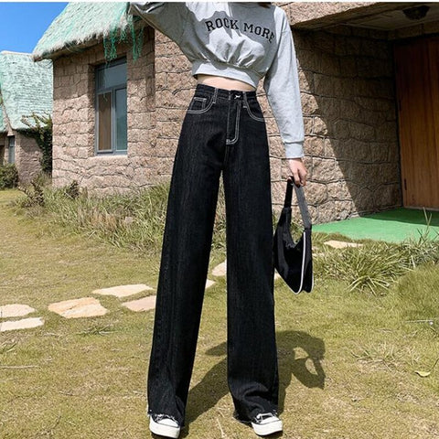 Woman Jeans High Waist Clothes Wide Leg Denim Clothing Blue Streetwear Vintage Quality 2020 Fall Fashion Harajuku Straight Pants