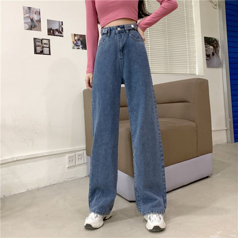 Woman Jeans High Waist Clothes Wide Leg Denim Clothing Blue Streetwear Vintage Quality 2021 Fashion Harajuku Straight Pants