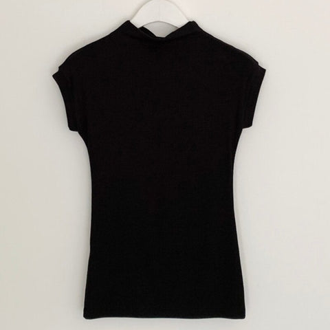 Sonicelife Christmas Gift AOSSVIAO Chic  Y2K Tops Woman Club Wear fashionable Summer T-Shirt Short Sleeve Turtleneck Neon Top Tee 2024 Black White