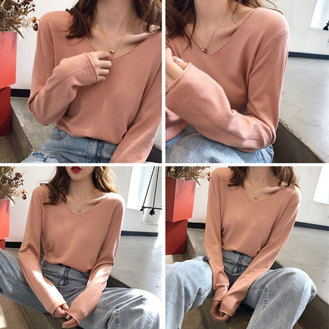 Sonicelife Christmas Gift AOSSVIAO New 2024 Autumn Winter Women's Sweaters V-Neck Minimalist Tops Fashionable Korean Style Knitting Casual Solid Pullovers