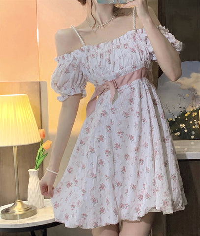 Sonicelife hoco dresses   Floral Strap Fairy Dress Women French Sweet Princess Holiday Party Dress Female  Summer Casual Beach Sexy Mini Dress Korean