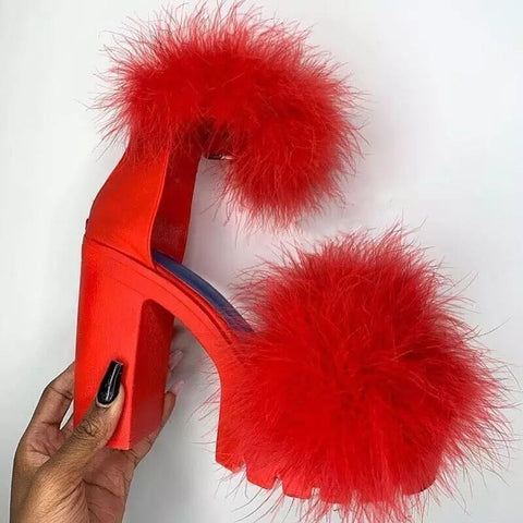 Back to school outfit Sonicelife  Woman Furry Sandals High Heels With Fur Female Platform Pumps Women Ankle Strap Women's Wedge Shoes 2023 Summer
