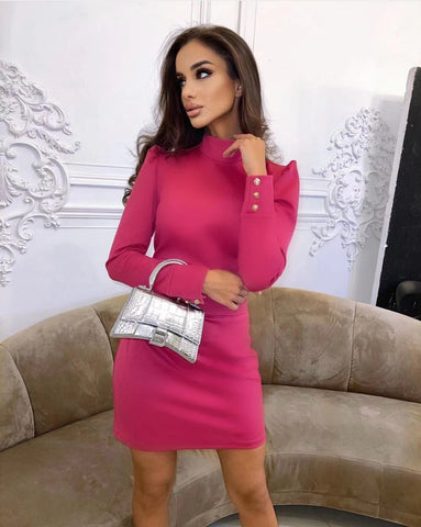 Sonicelife hoco dresses Ocstrade Long sleeve Bandage Dress 2024 New Arrival Draped Hot Pink Bandage Dress Bodyon Women  Long Sleeve Club Party Dress