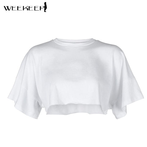 Weekeep White Solid Casual Women Crop Top Summer 2023 Short Sleeve Oversized T Shirts Streetwear Ladies Fashion Tee Top Harajuku