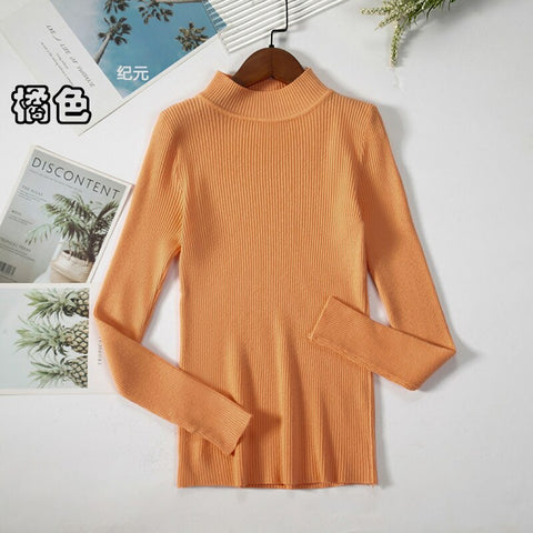 Sonicelife 2024 New-coming Autumn Winter Tops Basic Turtleneck Pullovers Sweaters Primer Long Sleeve Short Korean Slim-fit tight Sweater