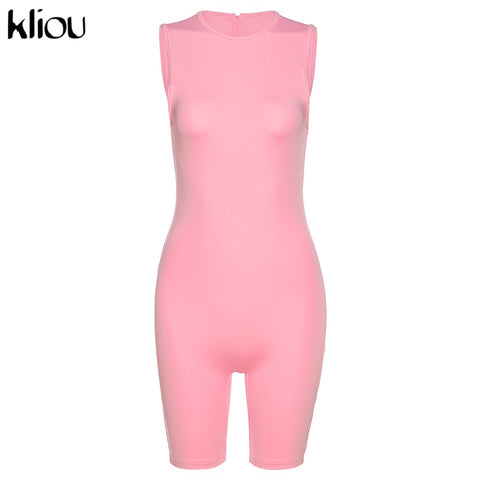 Kliou zipper rompers women summer clothes playsuits sleeveless o-neck solid casual romper slim elastic fitness sportswear outfit