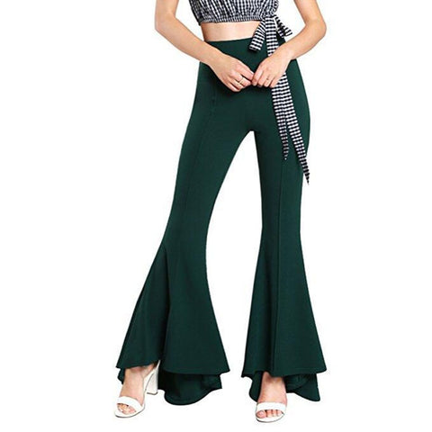Sonicelife  Women Solid Casual Flare Pants Black High Waist Loose Long Trousers Navy Blue 2023 Fashion Lady Pleated Elastic Pants