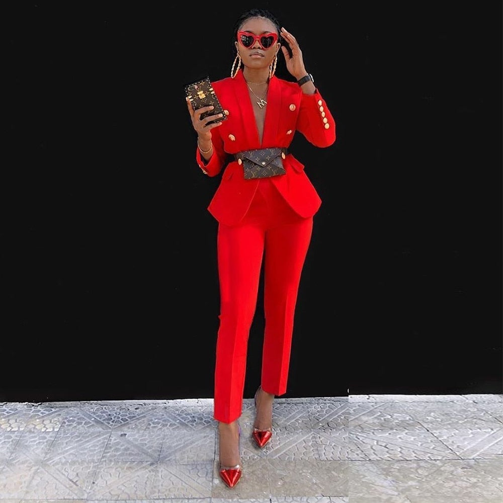 Two Piece Set Women Outfit 2023 Fashion Clothing Red Blazer Suit 2 Piece Sets Matching  Birthday Club Party Outfits