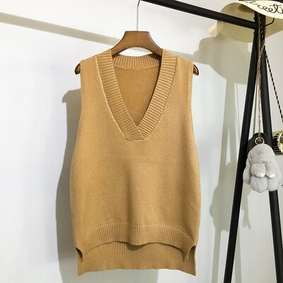 Sonicelife Christmas Gift AOSSVIAO V-neck knitted vest women's sweater autumn and winter new Korean loose wild sweater vest sleeveless sweater 2024