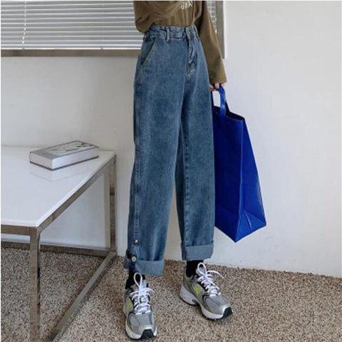 Sonicelife Woman Jeans High Waist Clothes Wide Leg Denim Clothing Blue Streetwear Vintage Quality 2024 Fashion Harajuku Straight Pants