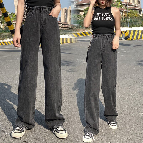 Sonicelife Woman Jeans High Waist Clothes Wide Leg Denim Clothing Blue Streetwear Vintage Quality 2020 Fashion Harajuku Straight Pants