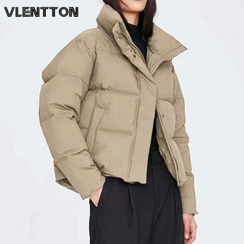 2023 New Autumn Winter Woman Warm Thick Parka Coat Casual Loose Long Sleeves Jacket Chic Khaki Zipper Female Outwear