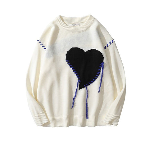 Sonicelife  Korean Style Heart Print Knitted Sweater Women Harajuku Oversize Crewneck Long Sleeve Jumper Casual Pullover Winter Top