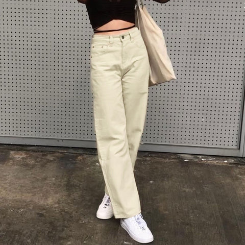 Weekeep Harajuku Fashion Brown Jeans High Waisted Loose Korean Slim Straight Denim Pants Women Streetwear Vintage Wide Leg Pants