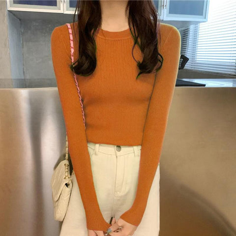 Elastic Sweater 2023 Autumn Winter Knitted Ribbed Pullovers Full Sleeve V-Neck Slim Jumper Solid Slim Shirt Casual Warm Tops Hot