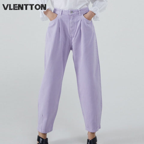 2023 Women Spring Autumn Fashion Vintage Purple Denim Harem Pants Oversize Casual Loose Jeans Trousers Female Pantalon Femme