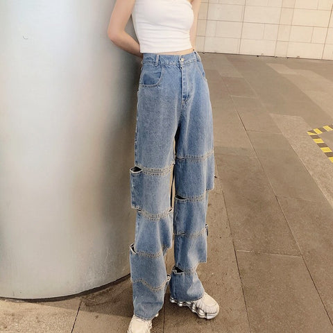 Woman Jeans Ripped High Waist Clothes Wide Leg Denim Clothing Streetwear Vintage Quality 2021 Fashion Harajuku Straight Pants