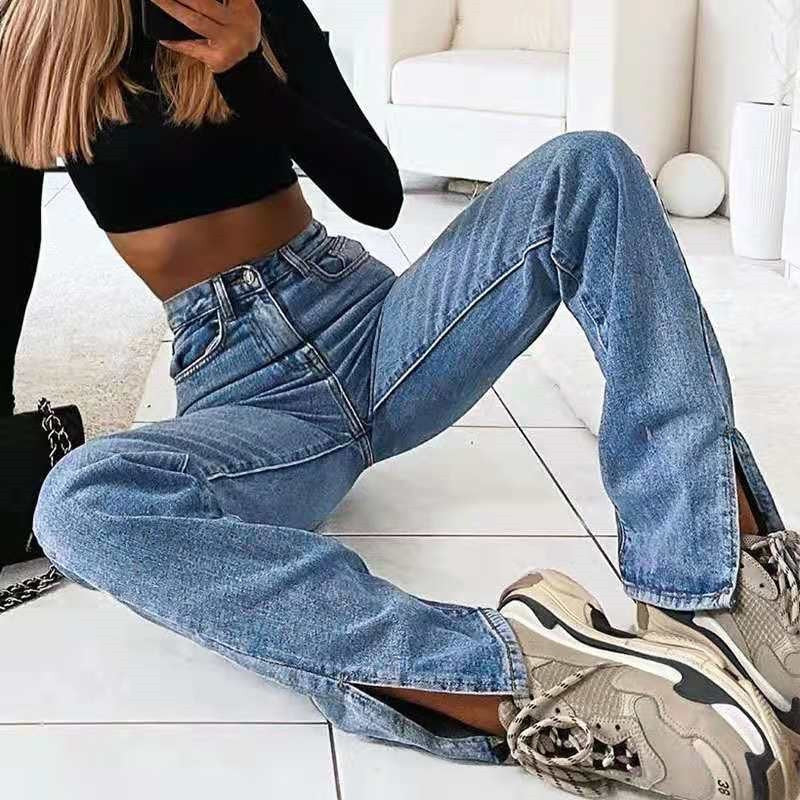 Sonicelife Woman Jeans High Waist Clothes Wide Leg Denim Clothing Blue Streetwear Vintage Quality 2024 Fashion Harajuku Straight Pants