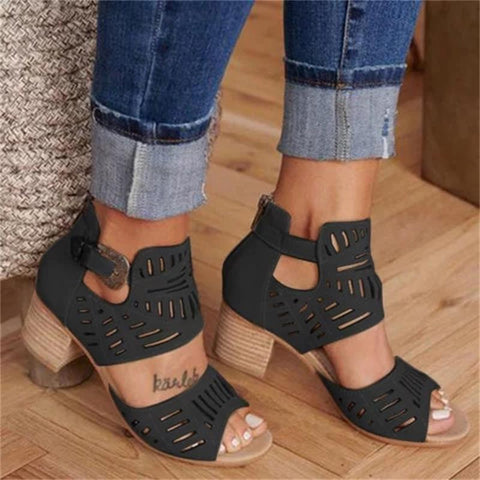 Sonicelife  Women Sandals Summer High Heels Crystal Mid Heel Slip-On Buckle Ladies Shoes Peep Toe Casual Pumps Female Footwear Sandalias