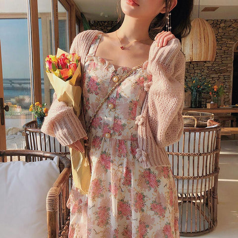 Sonicelife Women Summer Print Floral Midi Dress Vintage Franch Style Female Strapless Party Dress Casual Holiday Lady Boho Vestido
