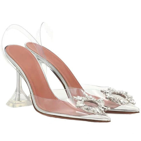 Sonicelife  Transparent PVC Sandals Women Pointed Clear Crystal Cup High Heel Stilettos  Pumps Summer Shoes Peep Toe Women Pumps Size 43