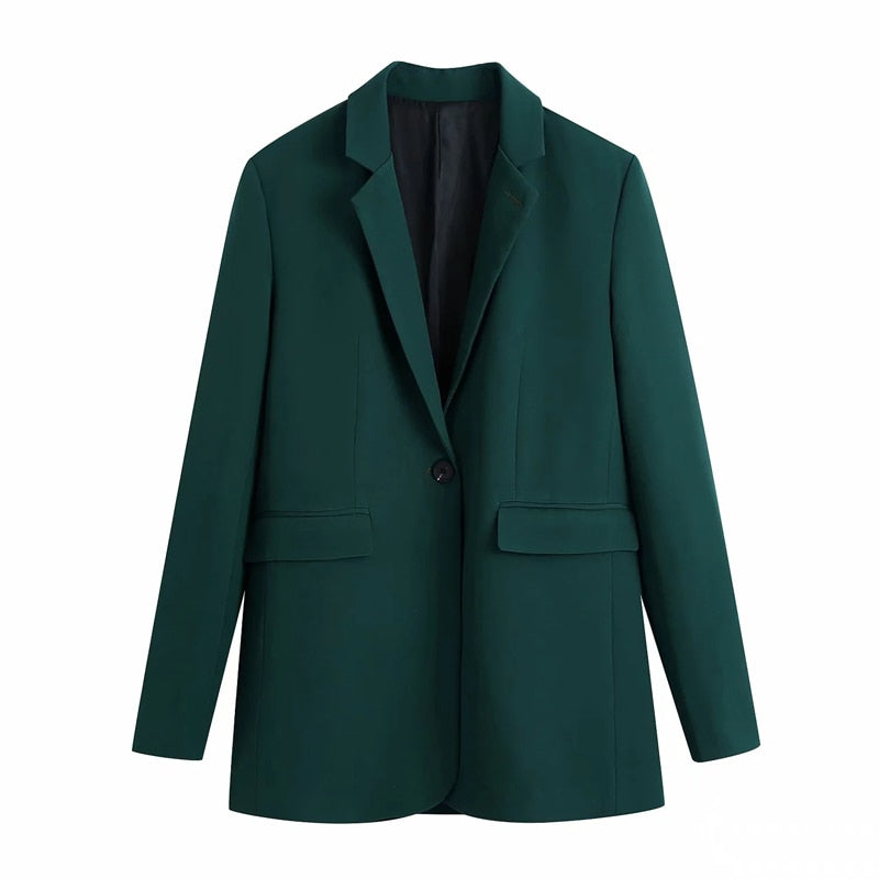 2023 Spring Autumn Women Vintage Green 2 piece Set Chic Pockets Blazer Jacket And High Waist Pant Suits Office Costumes Female