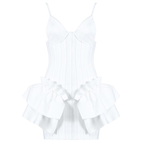 2023 Summer New Women'S White Mini Dress  Spaghetti Strap V-Neck Draped Bandage Dress Bodycon Club Party Dress Vestidos