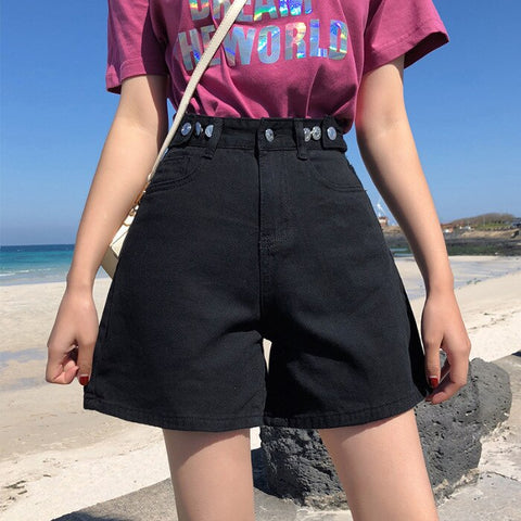 Sonicelife Women's Summer Denim Shorts Caual Korean Style Blue Vintage High Waist Wide Leg Shorts Female Jeans New Short Pants Woman