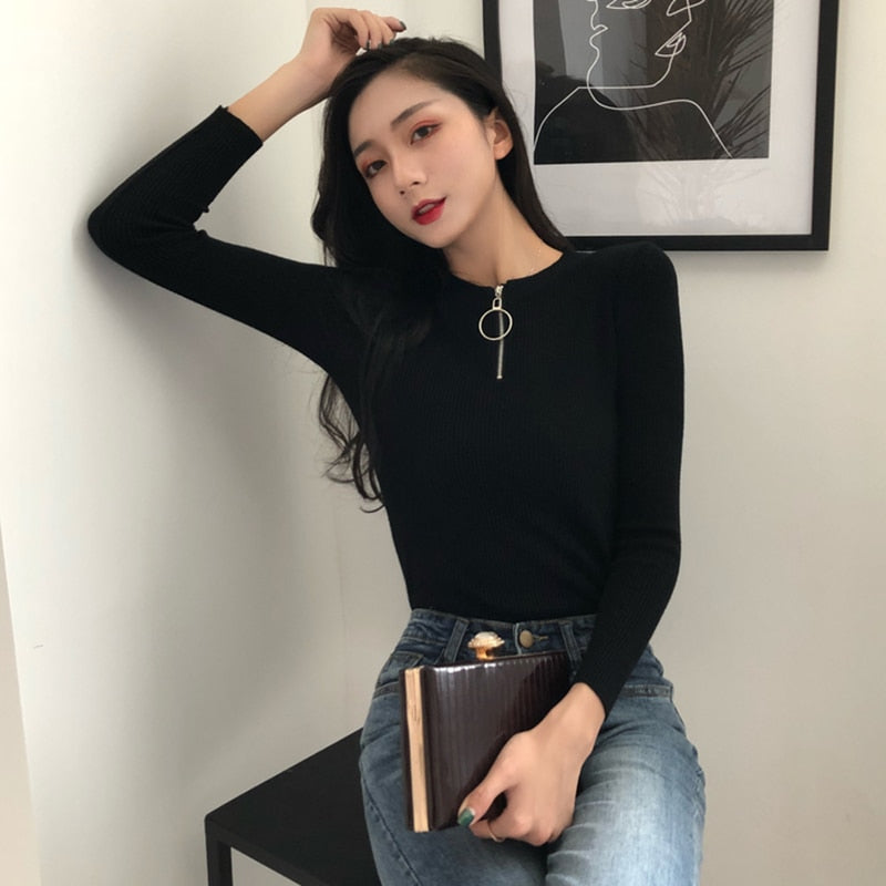 Christmas Gift Zipper Half  O-neck Sweater Women Solid Slim Autumn Winter Clothes 2023 Sueter Mujer Basic Fashion Pullovers warm soft tops