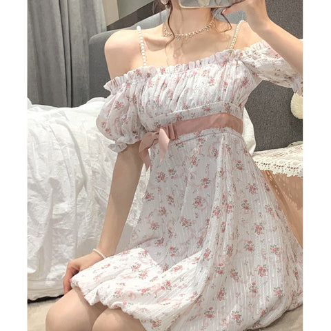 Sonicelife hoco dresses   Floral Strap Fairy Dress Women French Sweet Princess Holiday Party Dress Female  Summer Casual Beach Sexy Mini Dress Korean