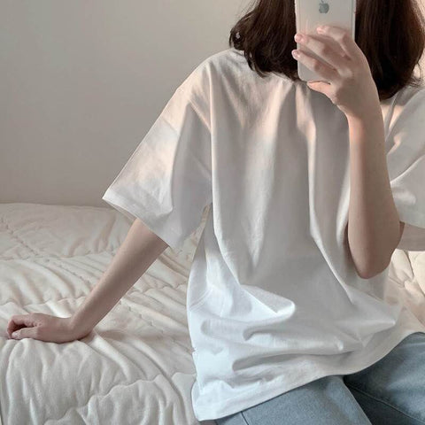 Sonicelife Harajuku Streetwear Oversized Women Tshirts Korean Cute Bear Half Sleeve Loose T-Shirt Fashion Casual Tees Summer Couple Clothes