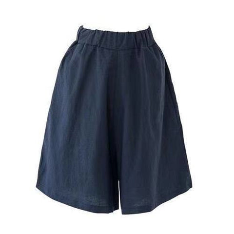 SonicelifeSummer Shorts for Women Cotton Linen Elastic Waist Knee-length Shorts Plus Size 6xl 7XL 8XL Wide Leg Short Women's Loose Shorts